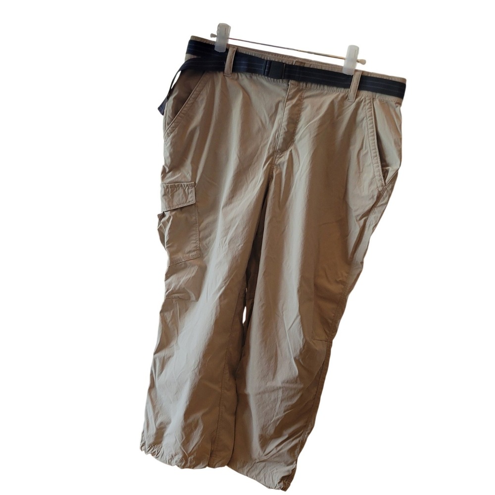 LL Bean Womens‎ Tan Cargo Capri Hiking Pants With Belt Size Small Stretch Nylon